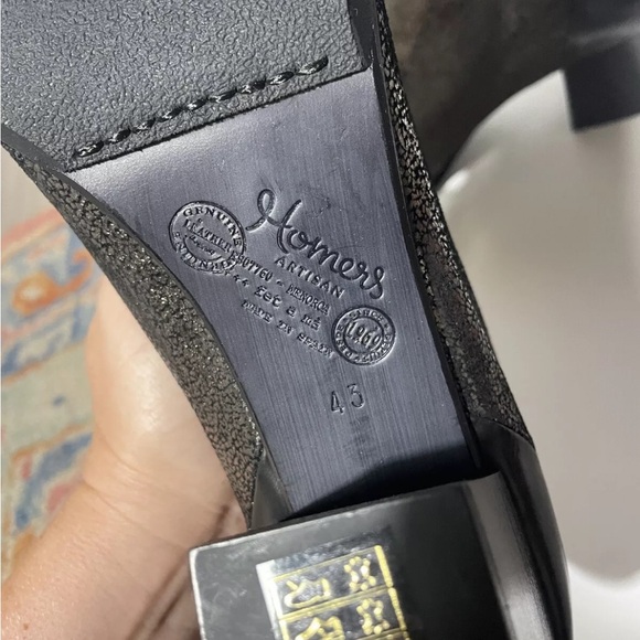 Homers NEW Women’s Boots Booties Ankle Metallic Leather Black Heel Size 43 - Picture 4 of 8